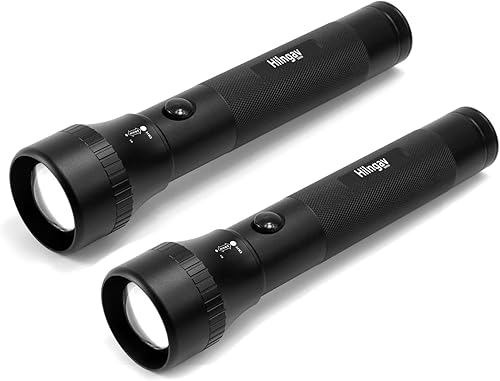 Paquete de 2 linternas LED grandes de batería D de 2 celdas resistentes, con zoom de aleación de aluminio monomodo, linterna grande resistente para