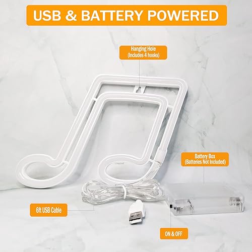 Miniatura 4 de Letreros de neón con notas musicales  Luz nocturna LED azul con USB o pilas para dormitorio, sala de estar, bar, fiesta, boda, Navidad