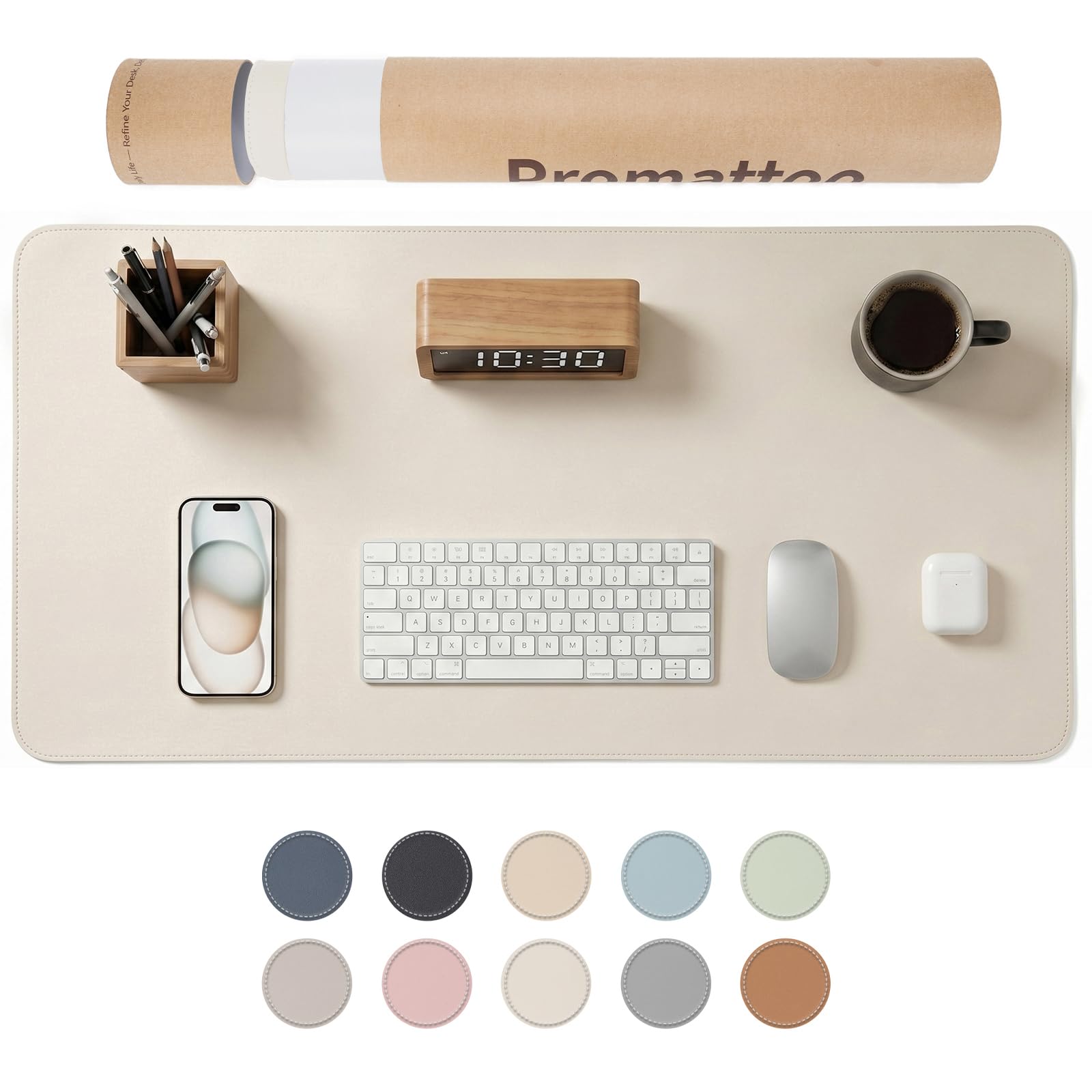 PROMATTOO XXL Schreibtischunterlage aus veganem Leder – Rutschfest, geruchsfrei & wasserabweisend – Edle Laptop-Matte mit Geschenkverpackung für Büro, Homeoffice & mehr – Keine störenden Kanten!