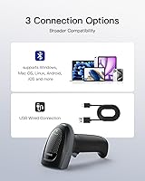 Vista 7 de Inateck Escáner inalámbrico de código de barras 2D Bluetooth, escáner QR de megapíxeles con receptor de datos de base de carga, 2