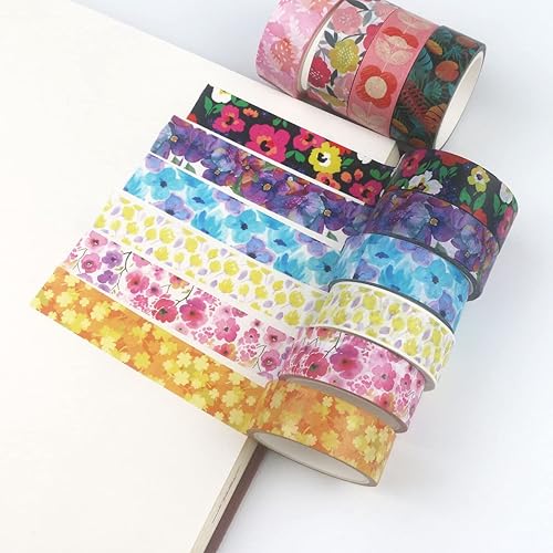 Miniatura 4 de Juego de 20 rollos de cinta washi, bonita cinta washi floral decorativa para diario bíblico, suministros de diario (planta)