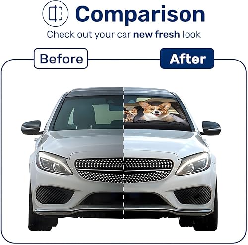 Miniatura 7 de Lindo parasol para parabrisas de la familia de perros Corgi divertido para automóvil, SUV, camión (55 x 30 pulgadas), parasol para ventanas