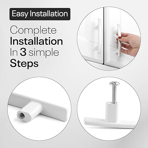 Miniatura 7 de Manijas de cocina blancas para gabinetes, 3 pulgadas de agujero a agujero, 5 pulgadas de longitud, paquete de 10 manijas de gabinete de cocina,