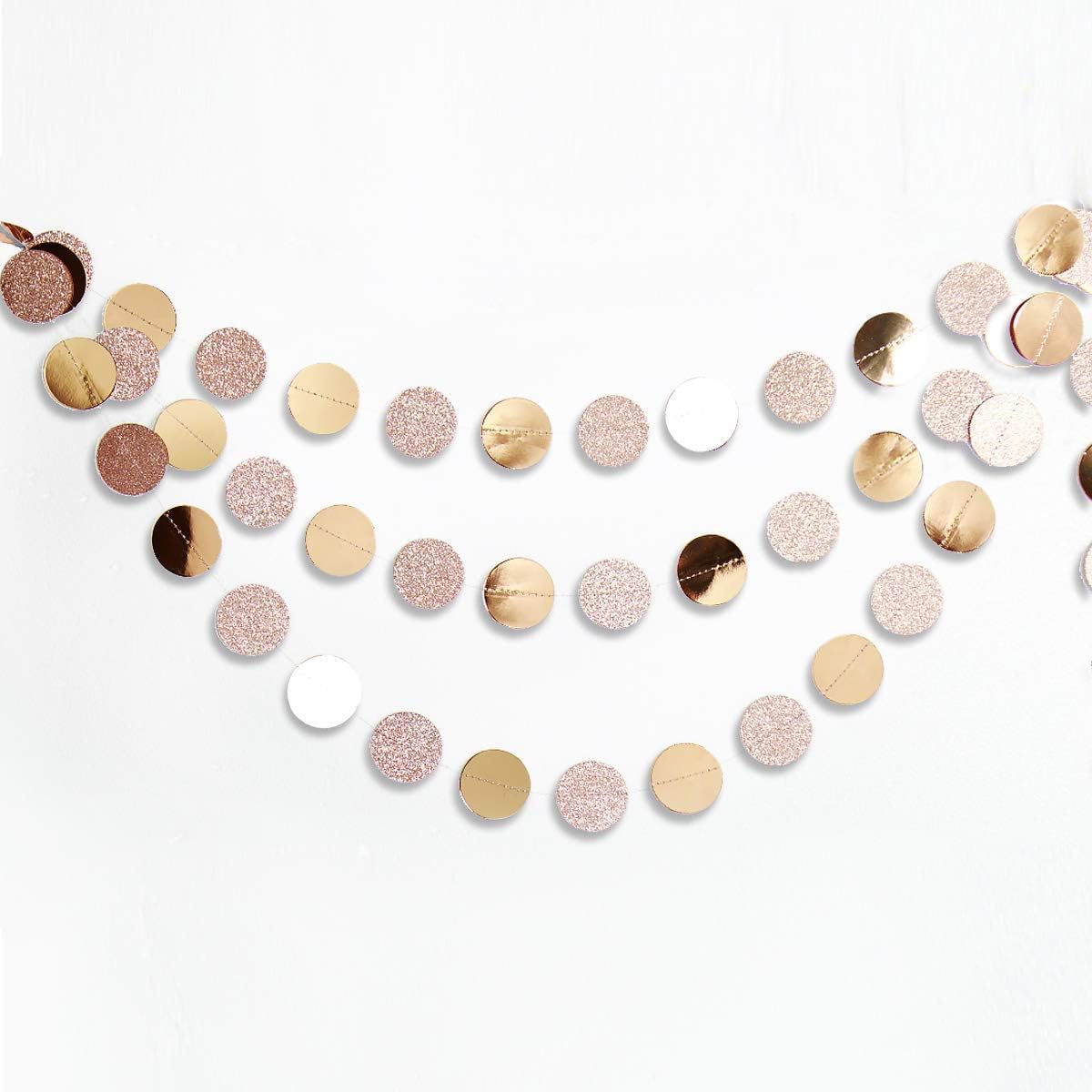 Decor365 Glitter Champagne Gold Decorations Paper Circle Dots Garland Party Streamers Bunting Backdrop Hanging Decor Banner/Wedding/Bachelorette/Bridal Shower/Christmas/New Year/Home/Engagement/ : Home & Kitchen