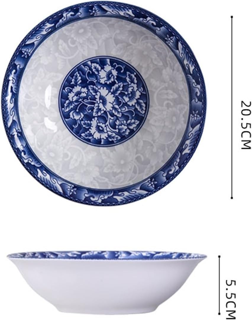 10 sztuk niebieskich i białych porcelanowych misek do zupy, duże ceramiczne miski na makaron Lamian, kolor podszkliwny do użytku w kuchence mikrofalowej i zmywarce, zestaw misek sałatkowych(8 In)