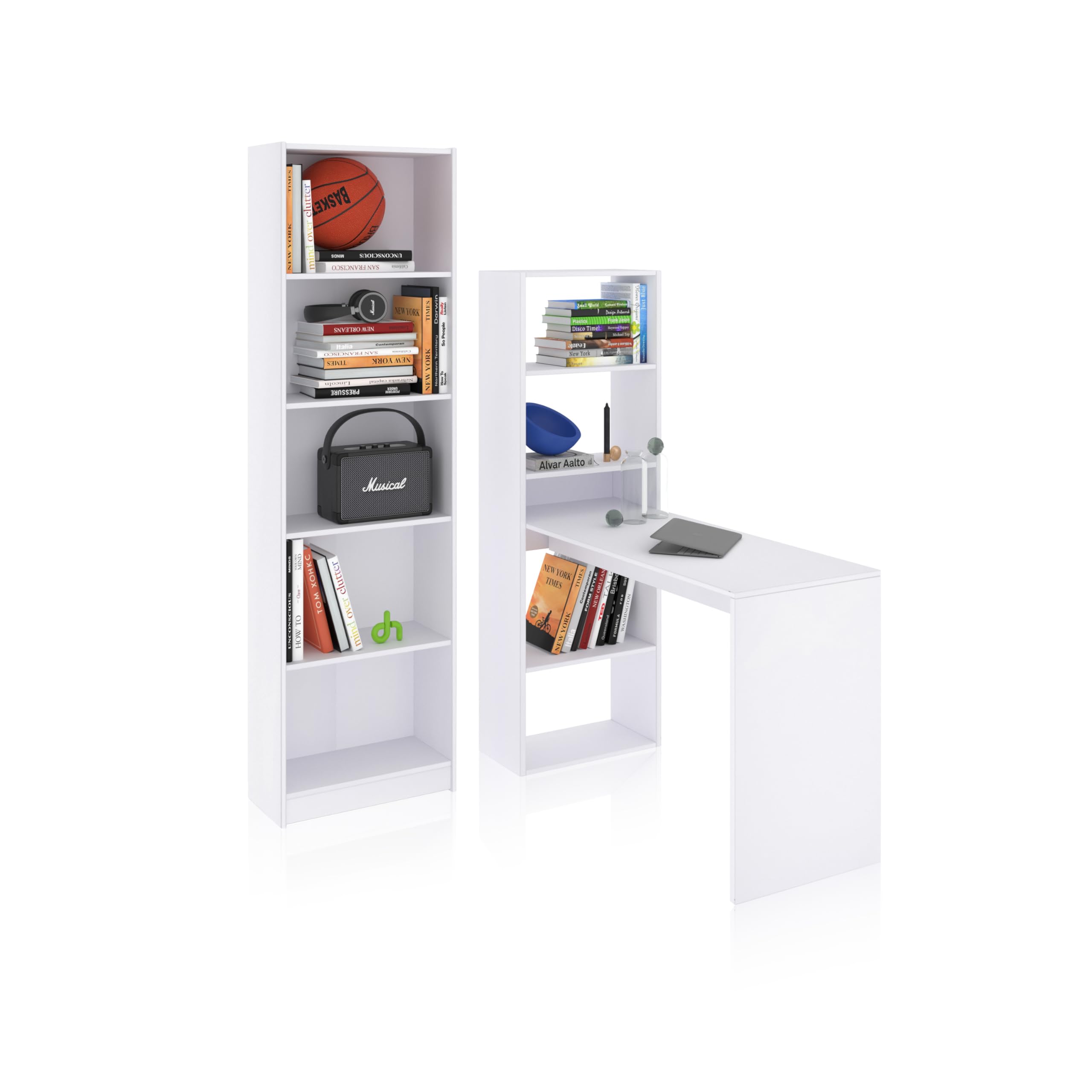 duehome | Pack de Escritorio y estantería, Mesa de Estudio con Estantería Juvenil, Conjunto de Escritorio, Modelo Cosmic Plus, Acabado en Blanco Artik