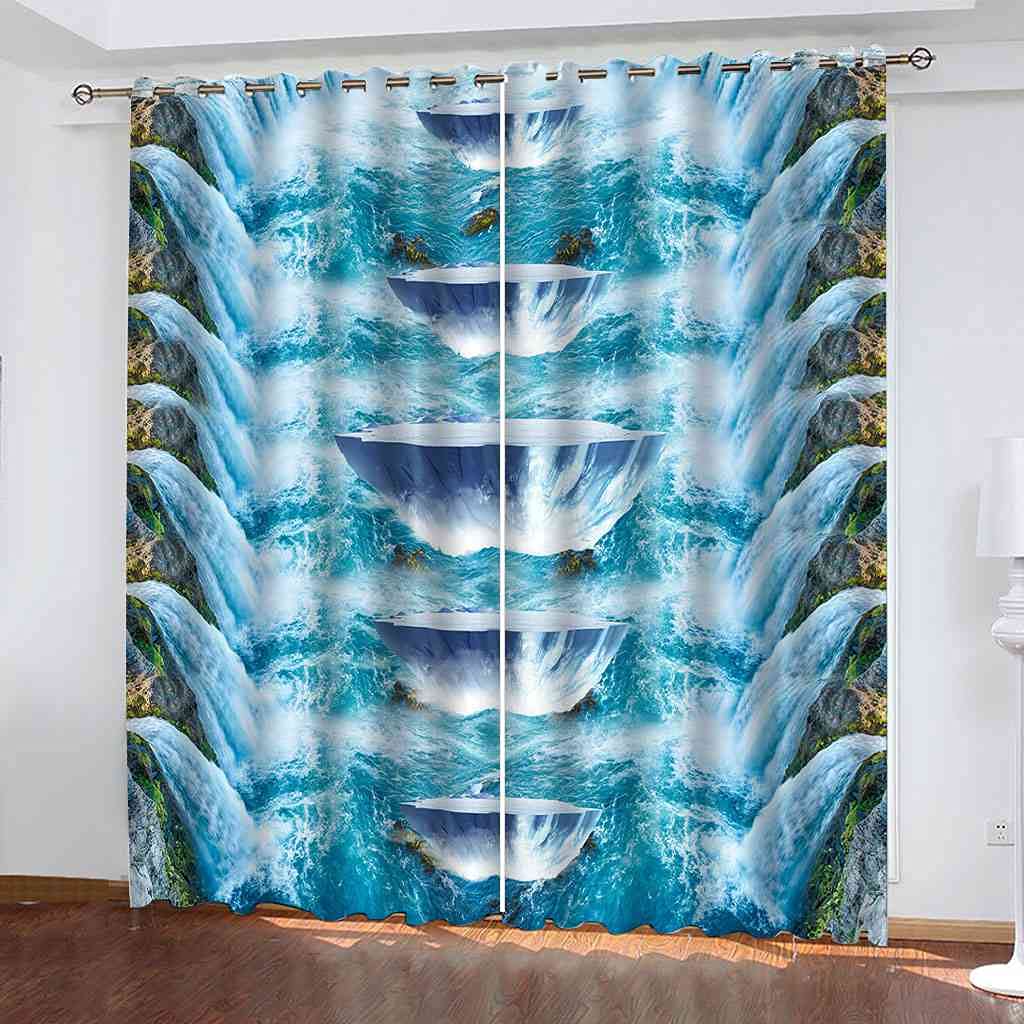 Rideau salon d'enfants paysage cascade bleue pour chambre et cuisine