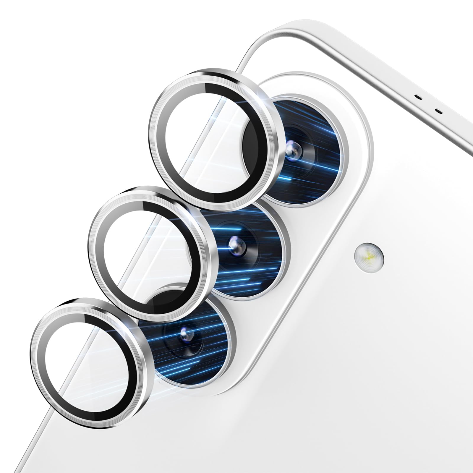 CloudValley カメラレンズ保護フィルム Galaxy S26/S26+Plus 用、9H 強化ガラス + アルミニウム合金製レンズ保護リング、超高精細強化ガラスカバー, シルバー