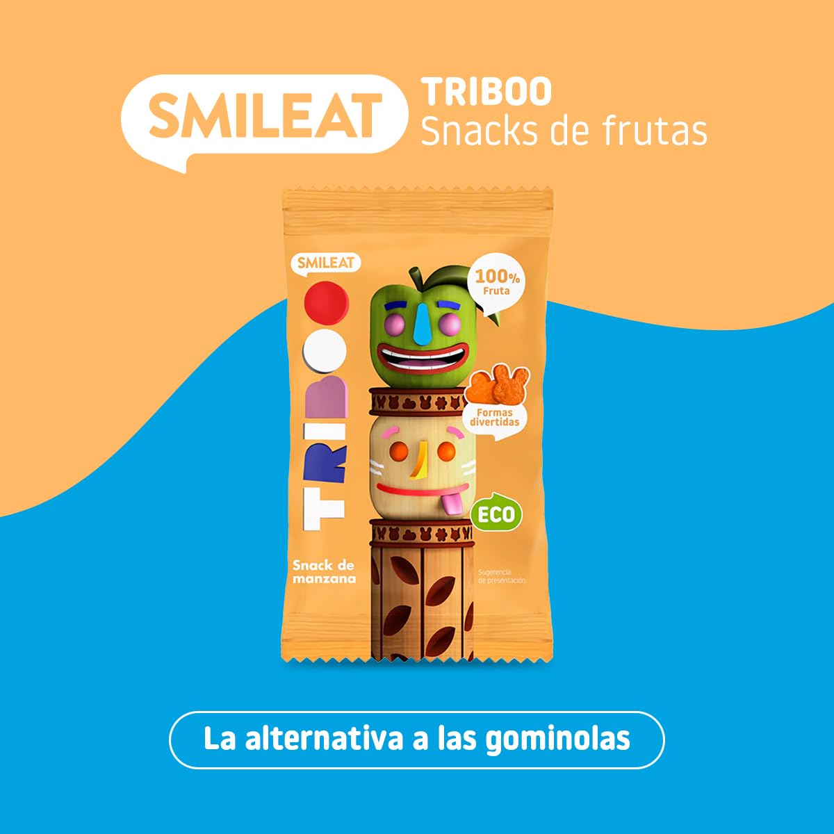 Smileat - Pack de 15 TRIBOO Snacks de Fruta sabor Manzana - Aperitivo para Niños - Alternativa a Gominolas y Chuches - Ideal para el Cole y Meriendas - 375g
