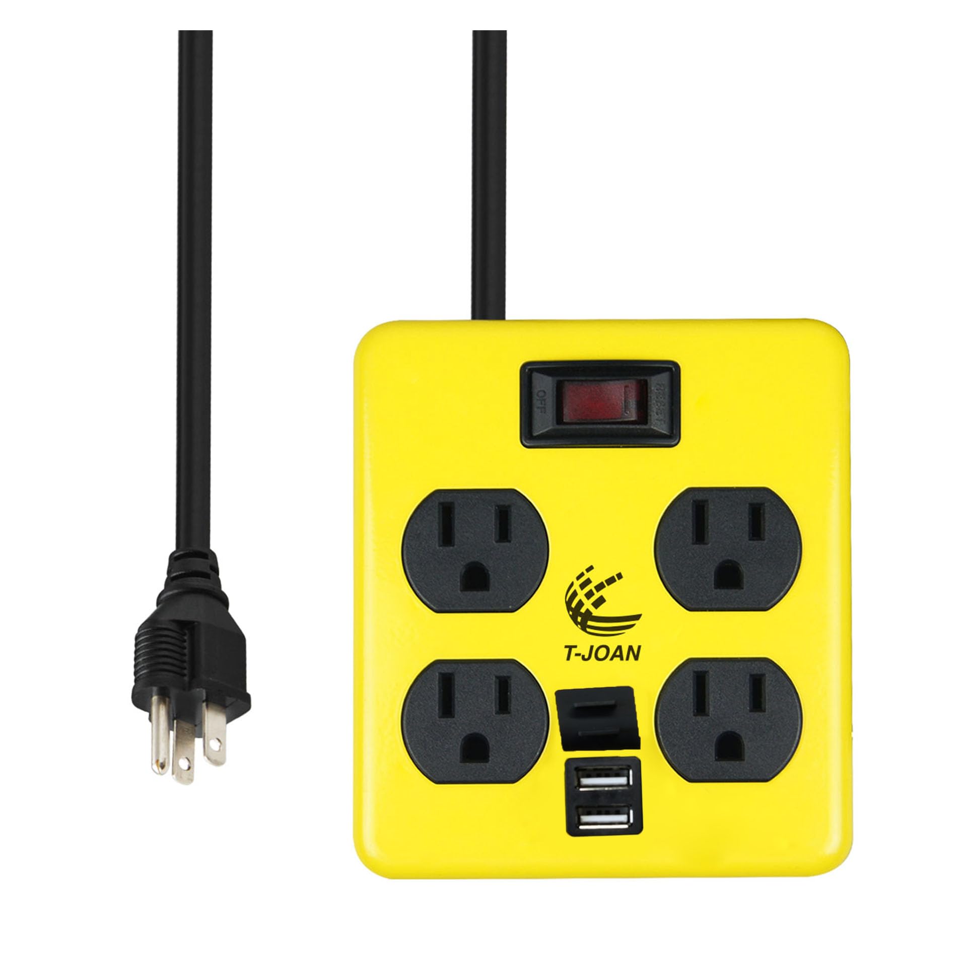 T-Joan Heavy-Duty Metal Housing,2 USB 2.4A,Power Block,4-Outlet,15A Circuit Breaker, 4 Feet14 AWG Extension Cord,Yellow Jacket,Lighted Switch,4 Mountable Hole, Listed