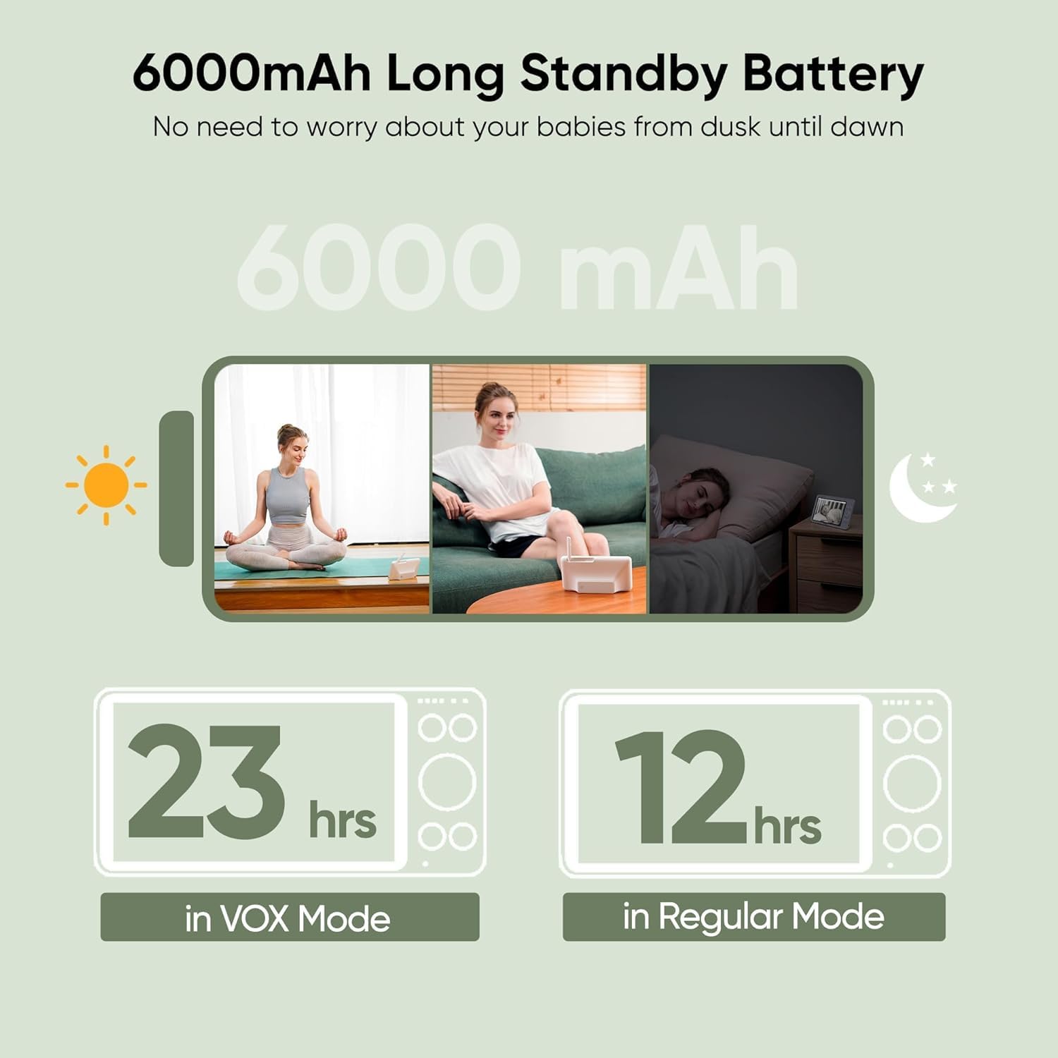 bonoch 7 Zoll Babyphone mit 2 Kameras, 720p Video Babyphon Hone WLAN, 6000mAh Akku 23hrs, Nachtsicht, Beidseitige Audiofunktion, Remote-PTZ, VOX-Modus, Temperatursensor, 8 Schlaflieder