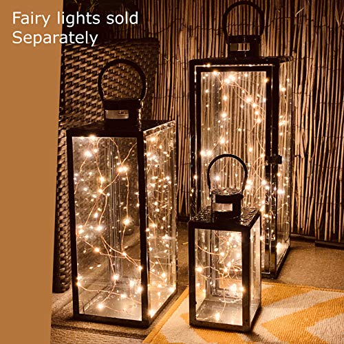 Image of Allgala 3-PC Lantern Set 23 Inch Jumbo Deluxe Modern Indoor /Outdoor Candle Lantern Set Stainless Steel Frame Tempered Glass Rectangular Black for Garden Poolside Fireplace Wedding