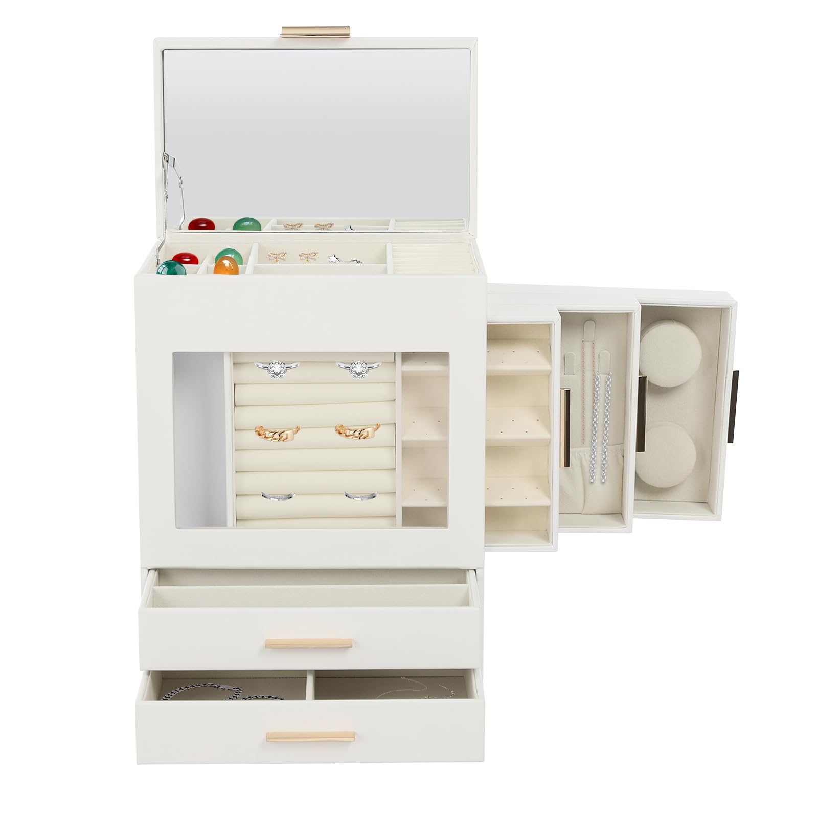 Fermoirper Fermoirper Joyero grande de 5 niveles para más de 48 collares y 36 pares de pendientes, joyero con espejo, idea de regalo, regalo para mujeres/amigos (blanco)