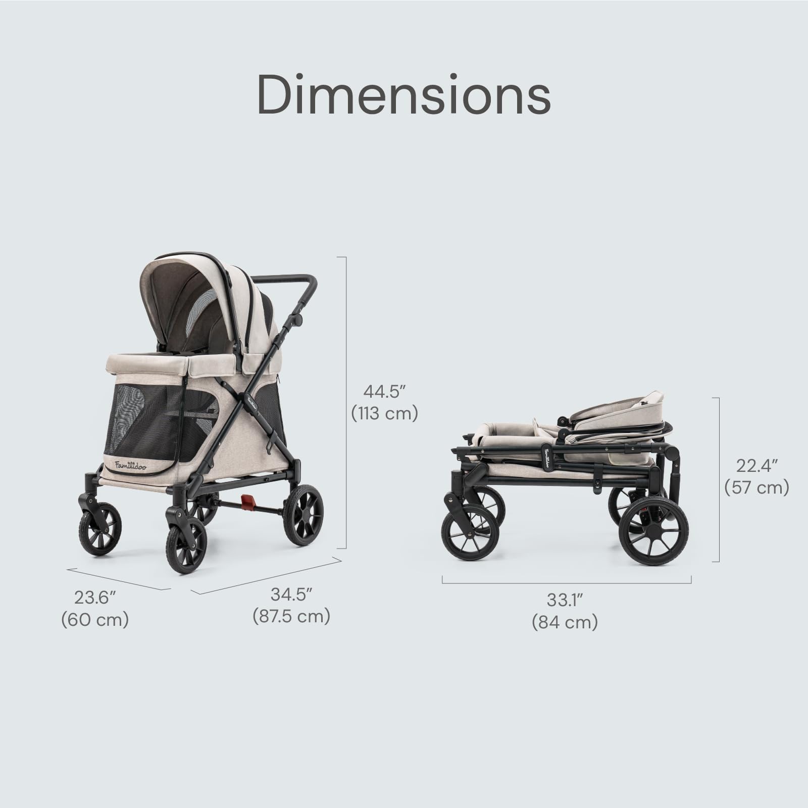 Familidoo Q1 2.0 - Passeggino multiuso, pieghevole, leggero, per bambini e animali domestici, cintura di sicurezza a 5 punti, parapioggia e design compatto da viaggio, supporta fino a