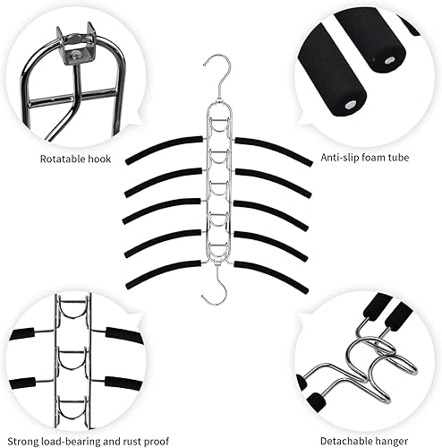 Miniatura 4 de Organizadores de armario y almacenamiento 5 en 1 para ahorrar espacio, perchas de acero inoxidable antideslizantes resistentes para abrigos,
