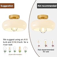 Vista 4 de Mid-Century Modern Gold Semi Flush Mount Ceiling Light, Kitchen Ceiling Light Fixture with Glass Shade, Vintage White Close to Ceiling Lamp for
