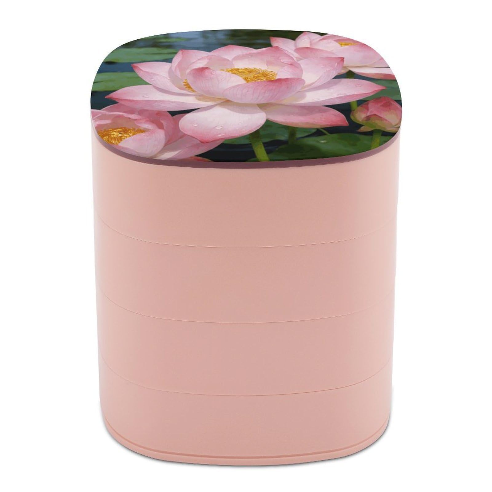 LZQPOEAS Clear Lotus with Dew Jewelry Box Women Jewelry Organizer Travel Jewelry Case Cute Necklace Ring Storage Organizer 4-Layer Rotating Jewelry Tray Case with Mirror for Bracelets
