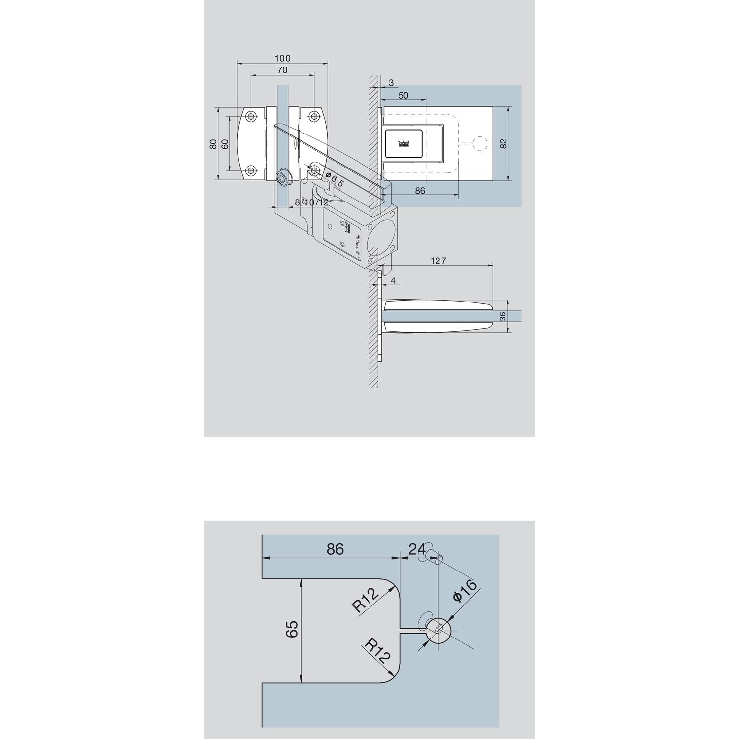 DORMA 81252011399 Tensor - Maniglia per porta a sospensione, in vetro, 1 coppia