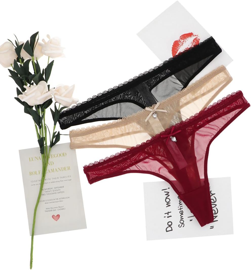 Women's Sexy Sheer Panties Thongs Mesh G-Strings Low Rise Brief Underwear, 3-Pack - Image 5