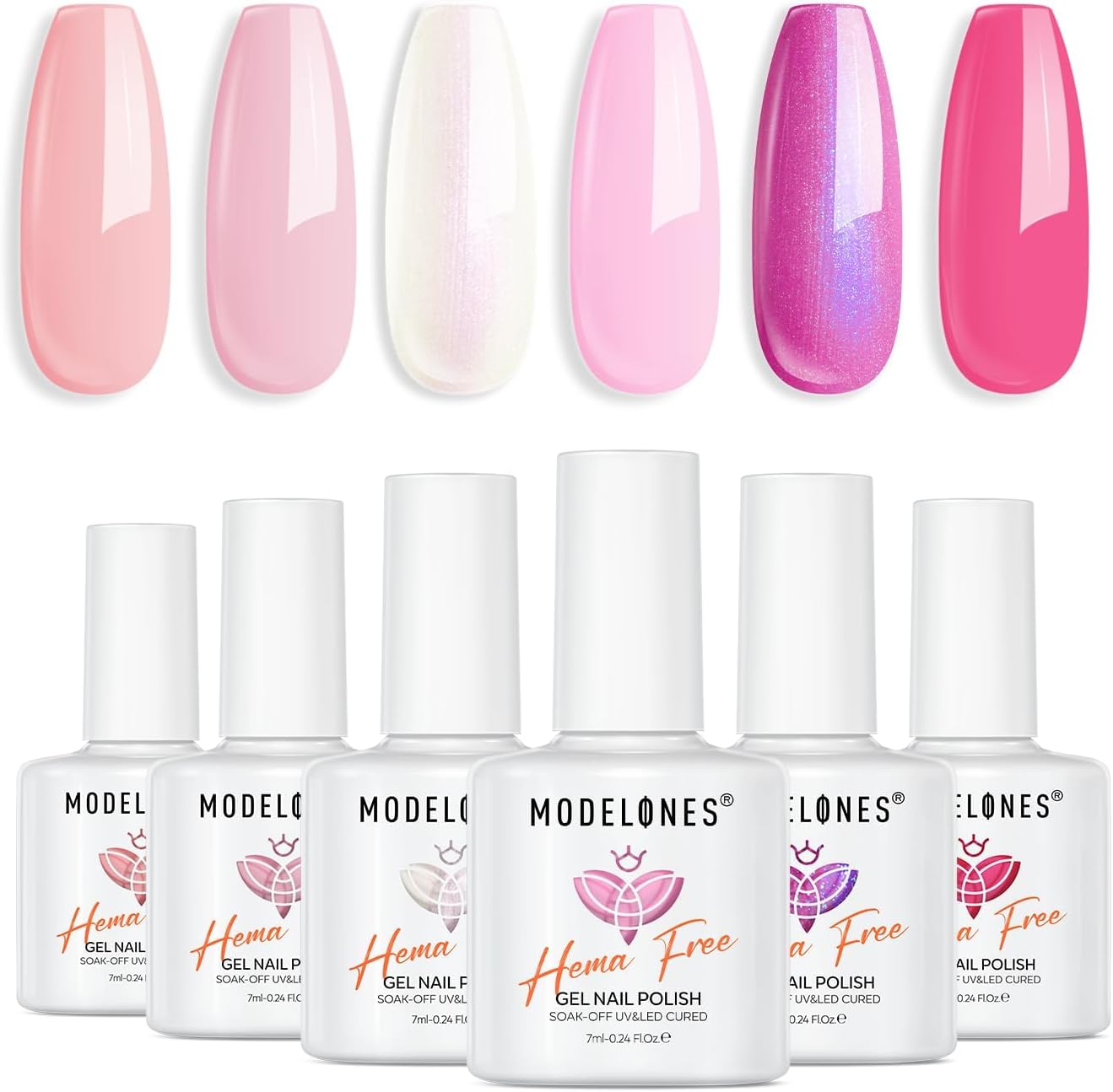 Hema Free Gel Nail Polish, 6 Colors Pink Gel Nail Polish Set Hot Pink Tones Gittler Neon Pink White Gel Polish Vegan Nail Polish Soak Off Led Halloween Nail Gel Polish for Women Girl