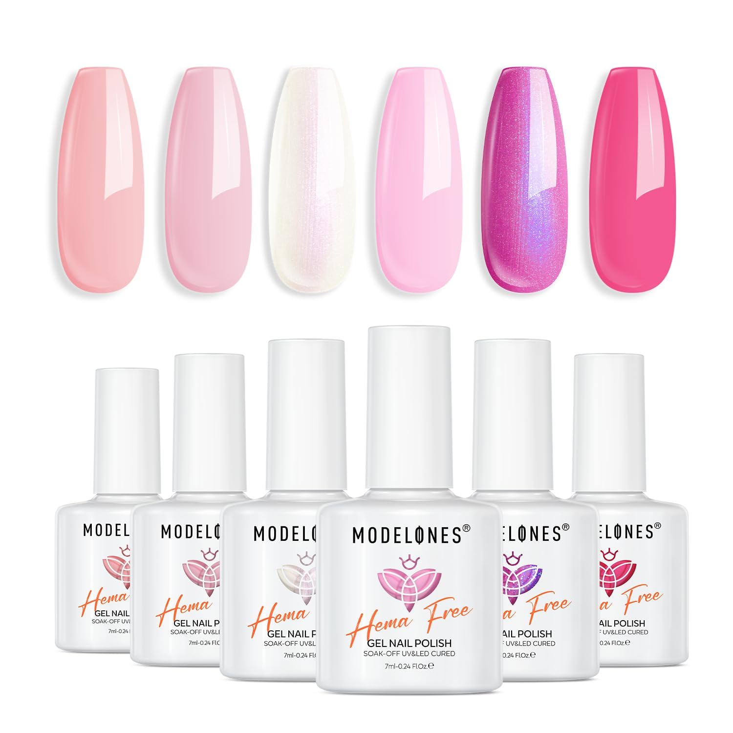 Hema Free Gel Nail Polish, 6 Colors Pink Gel Nail Polish Set Hot Pink Tones Gittler Neon Pink White Gel Polish Vegan Nail Polish Soak Off Led Halloween Nail Gel Polish for Women Girl