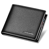 LAORENTOU Men's Wallets Genuine Leather Mens Bifold Wallets with Zipper Coin Pocket Casual Men Purse Slim Wallet