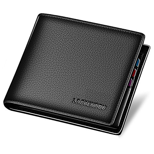 LAORENTOU Leather Bifold Wallet Men Short Wallet Vintage Cowhide Casual Man Purse (black1)