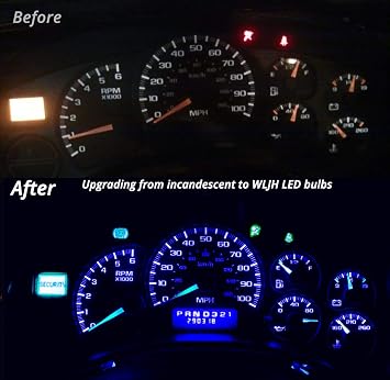 WLJH Super Bright Blue Canbus T5 Dash Light Bulbs Car Instrument Cluster Panel Gauge Warning High Beam Indicator Led 73 74 286 2721 Bulb with PC74 Twist Lock Sockets,Pack of 10