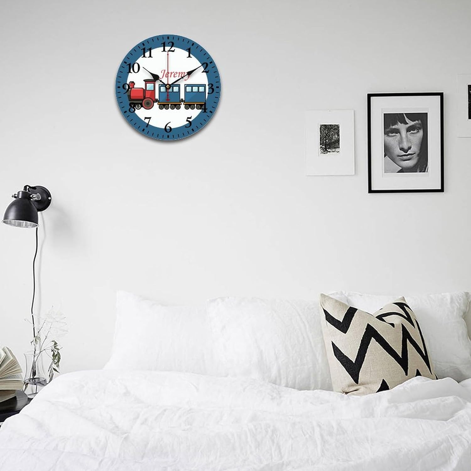 14 inch Personalized Name Train Wall Clocks Battery Operated for Kids Bedrooms Nursery School Playroom Decor,Custom Kids Name Wall Clock, Wood Round Clock Silent Decorative for Children Room Decor