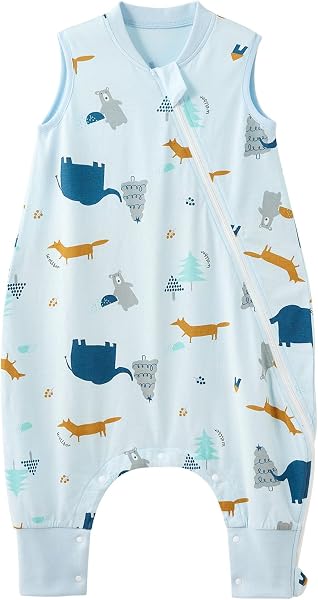 Duomiaomiao Sacco nanna estivo con gambe, 0,5 TOG, 100% cotone, coperta indossabile per bambini, 2-3 anni, elefante - 1