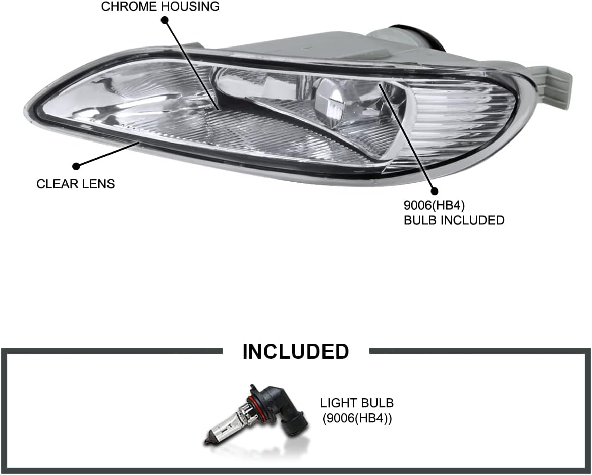 Spec-D Tuning Clear Lens Fog Lights + HB4(9006) Bulbs + Switch Included Compatible with 2005-2008 Toyota Corolla L+R Pair Assembly