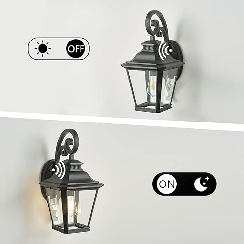 Miniatura 2 de Aiwen Modernas lámparas de pared para exteriores, apliques de pared negros del atardecer al amanecer con pantalla de vidrio transparente, farol de