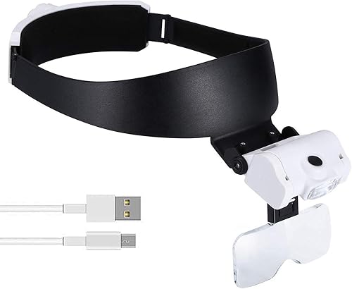 Lupa LED para diadema con 5 lentes, recargable, herramienta de aumento manos libres para manualidades, joyas, reparación de relojes, trabajo en