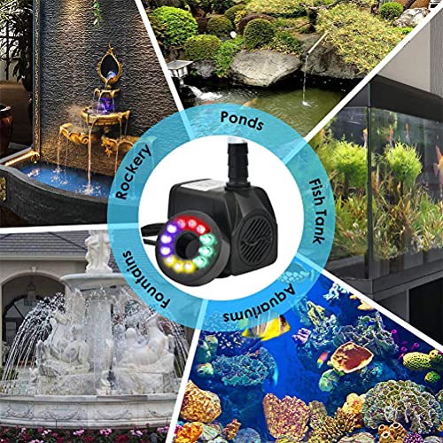 Image of BUYGOO 10Watt 160 GPH Submersible Fountain Pump wiht LED Light Ultra Quiet Small Fountain Water Pump Outdoor for Water Feature, Outdoor Pond, Aquarium fish tanks, Home Decor Fountain