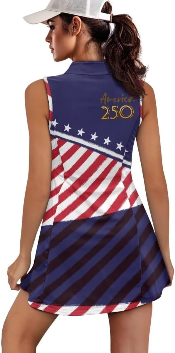 Women's Golf Dress Sleeveless Zip Up 2 Pieces Athletic Dresses with Built in Shorts and Pockets
