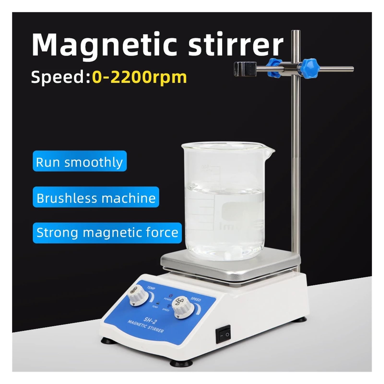 Agitador Magnético Agitador magnético con calefacción, pantalla digital, agitador termostático, placa calefactora de laboratorio, 2 l, 1600 rpm(EU)