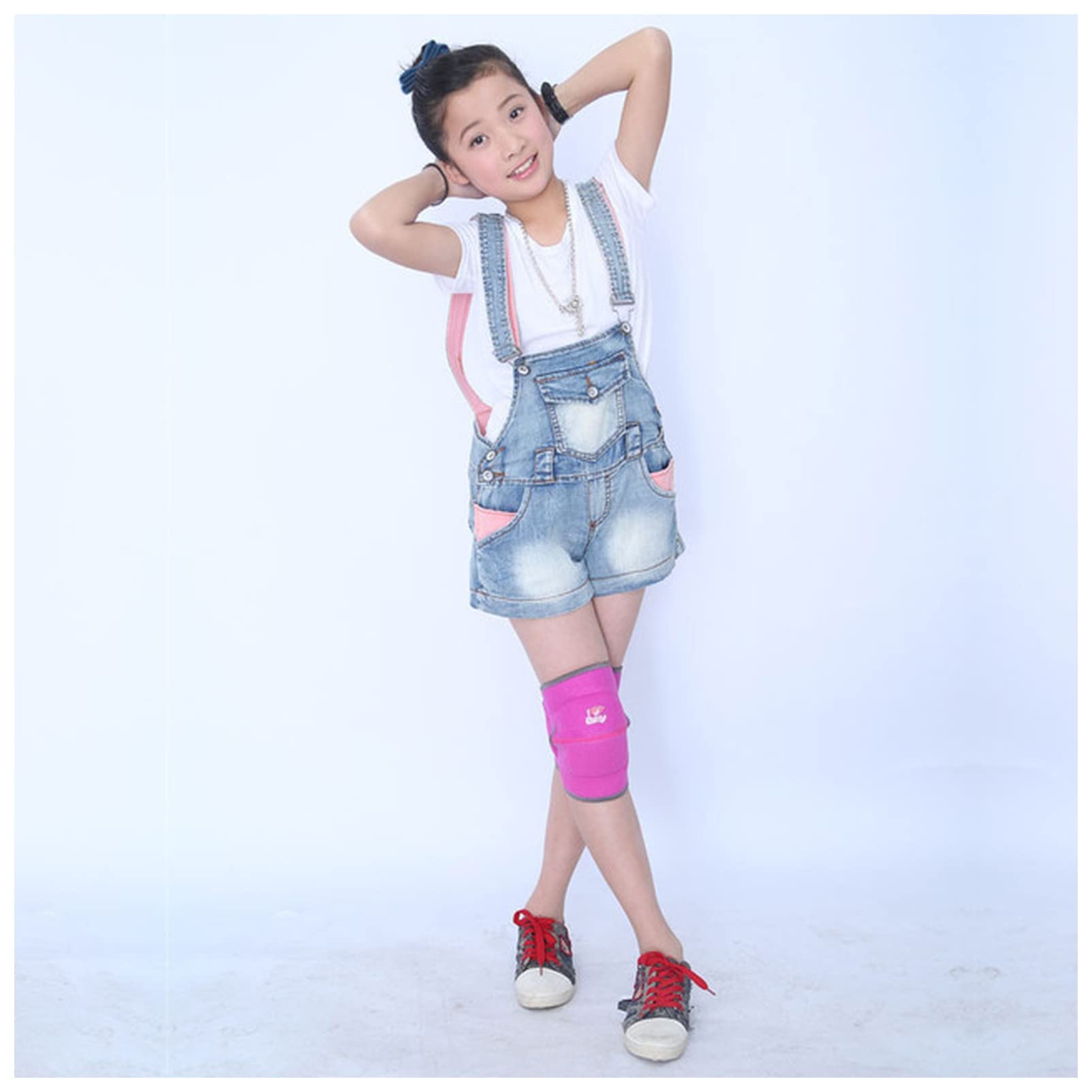 Gambali a compressione, 1 paio di tutori elastici for ginocchio for bambini e ragazzi, for proteggere le ginocchia i gomiti sportivi(Rose Red With Grey,M)