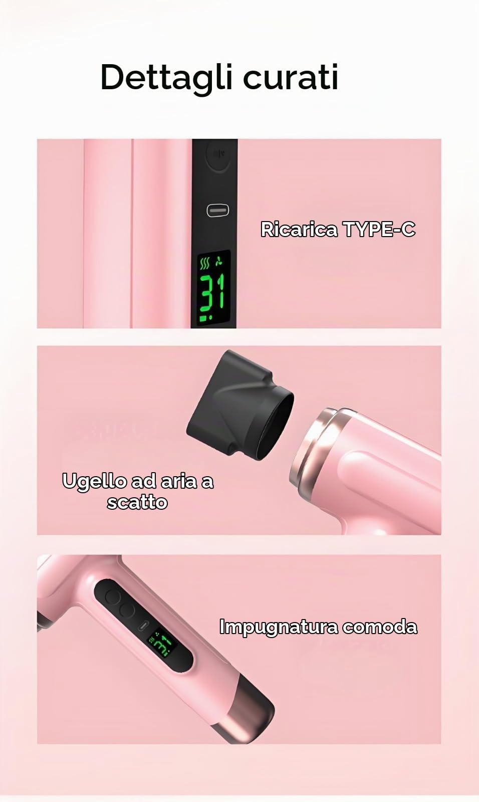 Asciugacapelli Senza Fili 15000mAh – Phon Portatile USB Ricaricabile 200W con Aria Calda e Fredda, Compatto per Viaggi, Campeggio e Dormitori Studenteschi