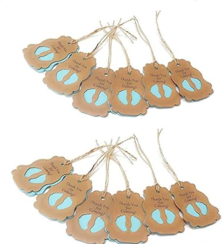 Miniatura 3 de Beetoo 50 etiquetas de papel kraft para pies de bebé, 50 etiquetas de agradecimiento para baby shower, etiquetas de regalo de agradecimiento para