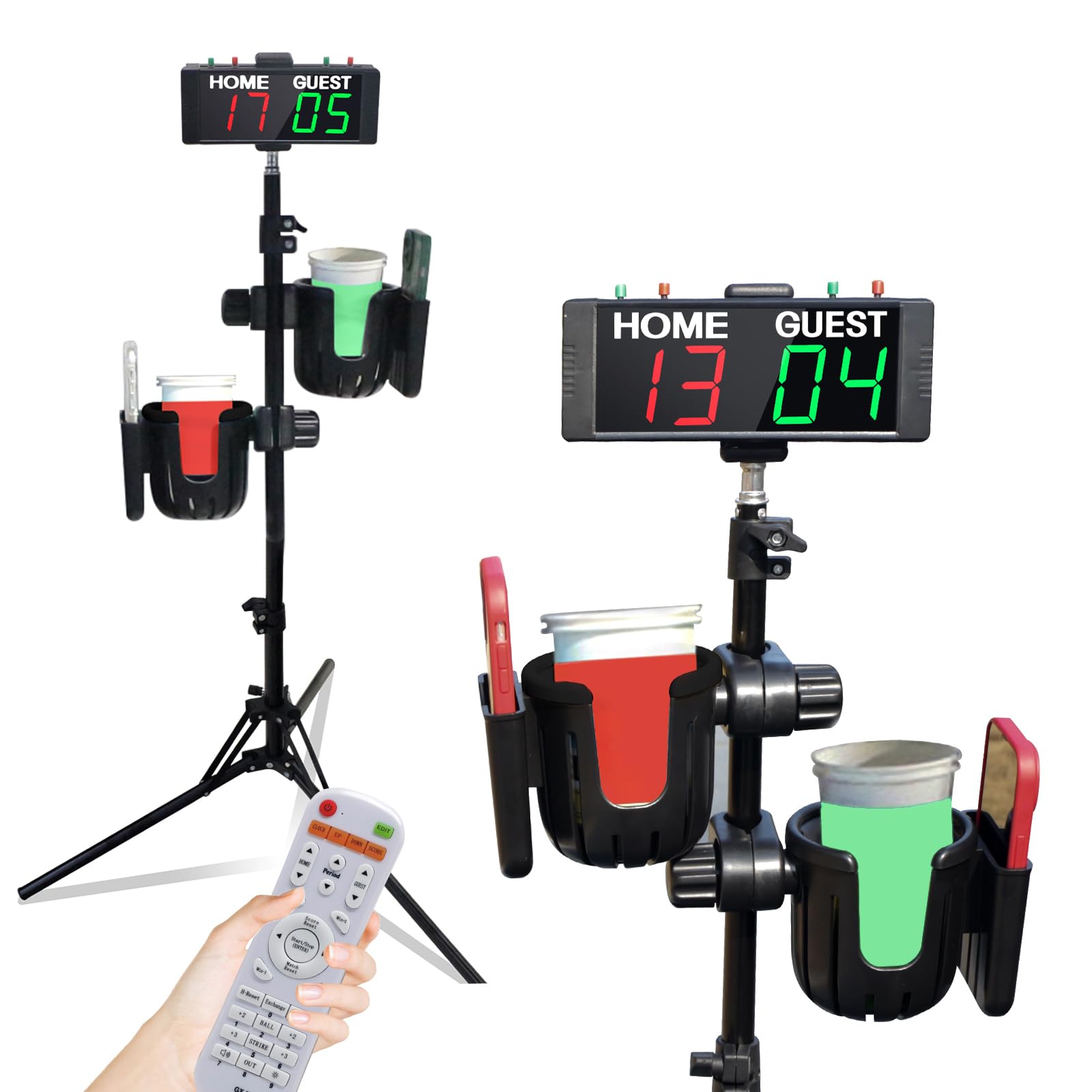 YZ Digital Cornhole Scoreboard with Drink Holder Set, Electronic Scoreboard with Remote, Cornhole Accessories Score Keeper with Phone and Drink Holders for Outdoor Games, Backyard Cornhole&Lawn Game