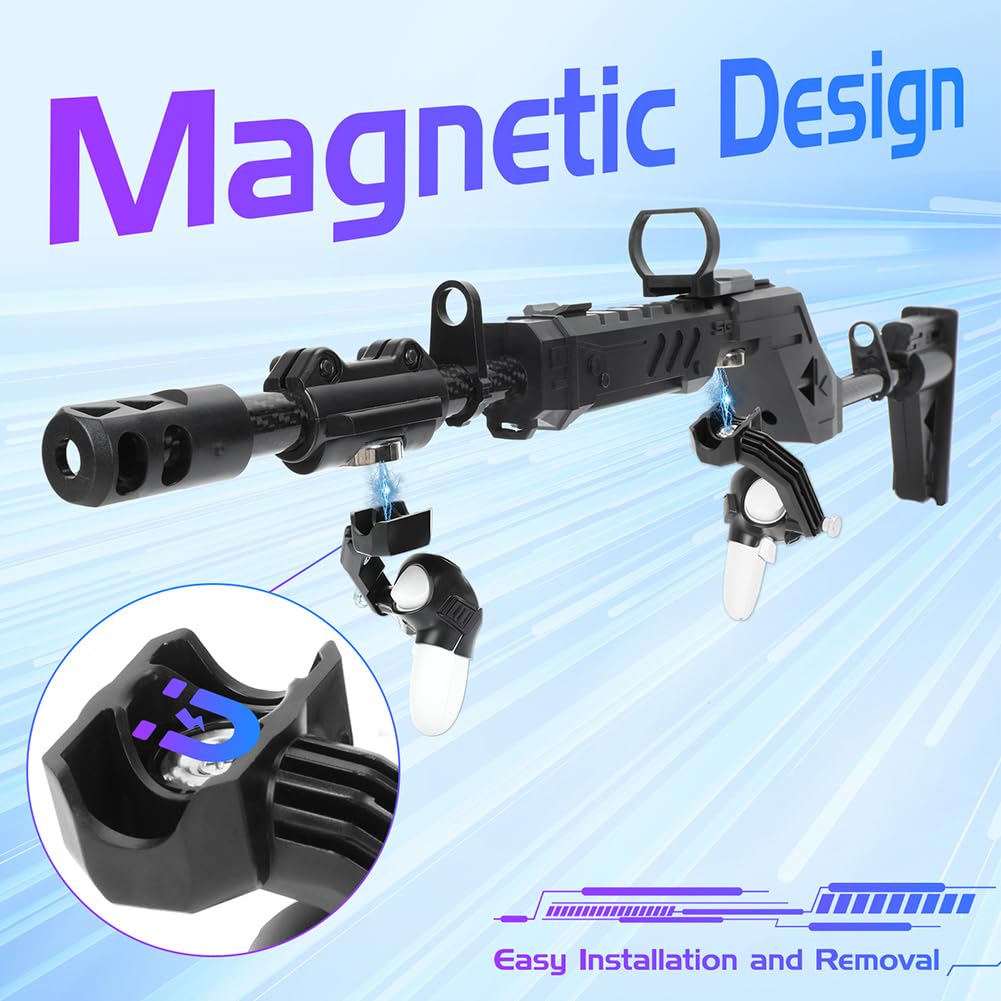 Pistolet VR do Quest 3S/ 3, uchwyt kontrolera strzelania dla gier VR, karabin magnetyczny z paskami na ramię