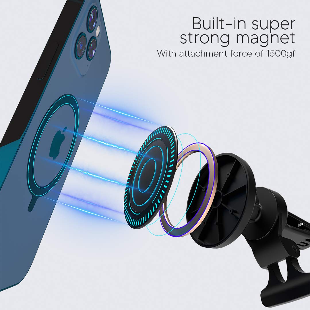 TALK WORKS Air Vent Car Mount Compatible w/iPhone 15/15 Pro/15 Pro Max, 14/14 Plus/14 Pro/14 Pro Max, 13/Mini/Pro/Pro Max, 12/Mini/Pro/Max, MagSafe Smartphone Cases - Magnetic Holder Stand (Black)