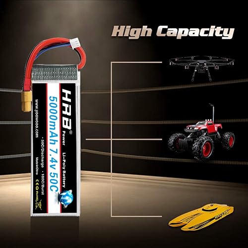 Miniatura 4 de HRB 7.4V 5000mAh 50C XT60 Lipo Batería Compatible con RC Car RC Plane RC Truck RC Boat