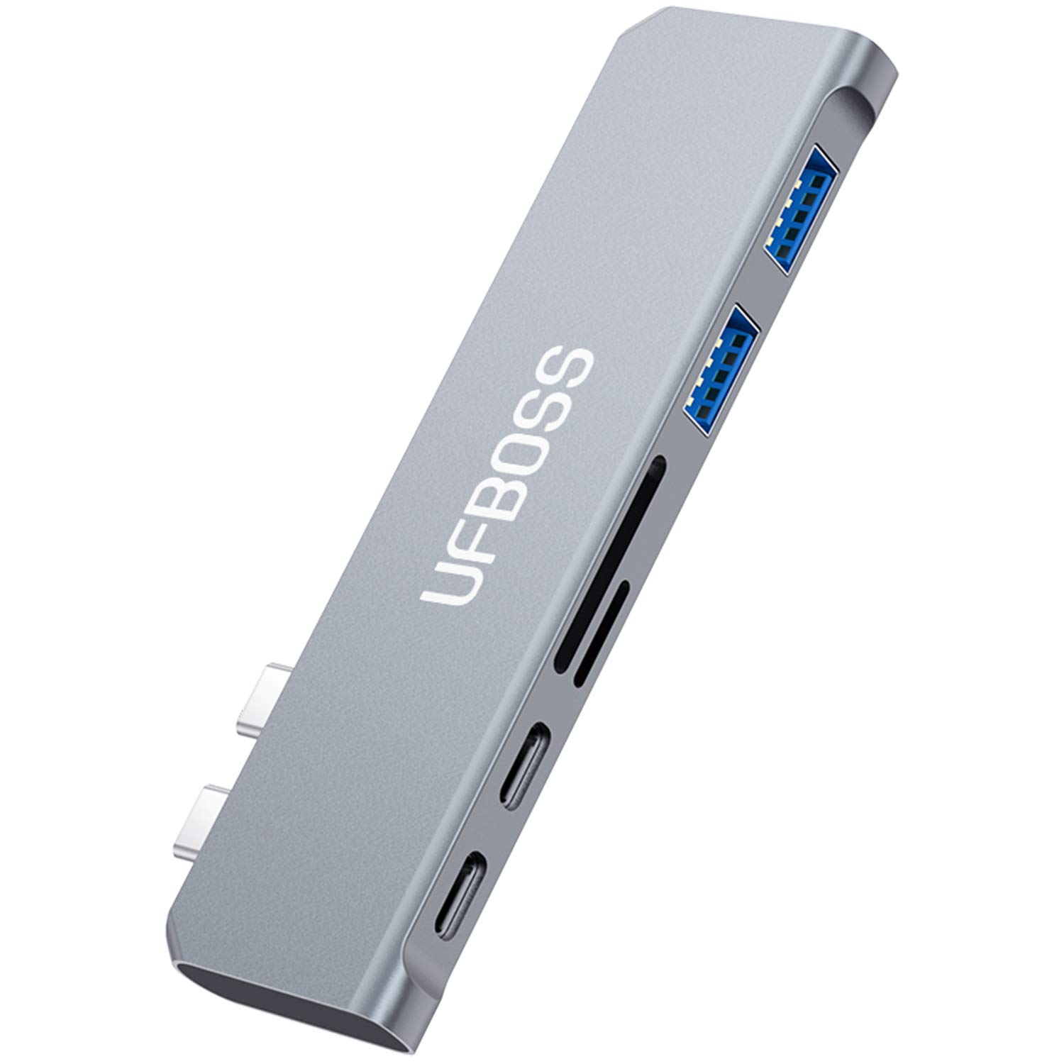 USB C Hub Mac Book Pro Adapter, UFBOSS 6-in-2 USB C Dongle with Thunderbolt 3 PD Port, USB C Port, 100W Power Delivery, 2 USB 3.0 Port SD/TF Card Reader for Mac Book Pro 2020/2019/2018/2017