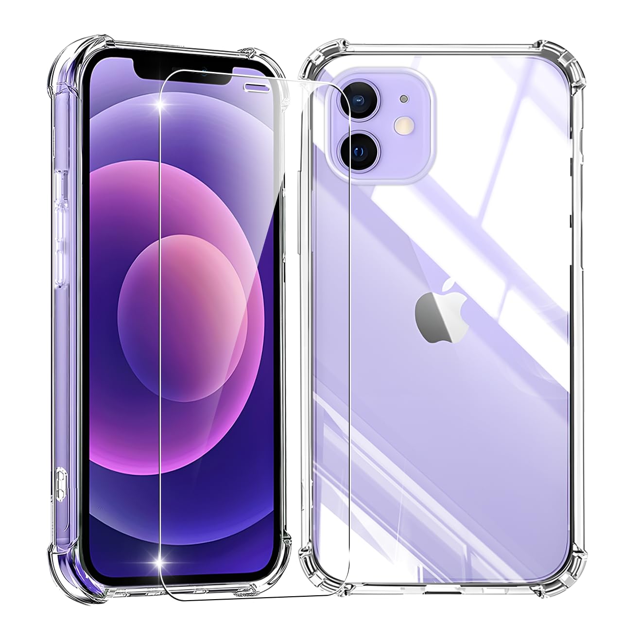 JCJCLY for iPhone 12 用 ケース クリア ガラス保護付き 黄変防止 アイフォン12 用 耐衝撃 アイフォン 12 専用case 指紋防止 落下防止 いphone12 用ケース 耐久性 ストラップホール付き 薄型 軽量 ソフトワイヤレス充電対応 アイホン12 カバー JCJC-TPUIP12