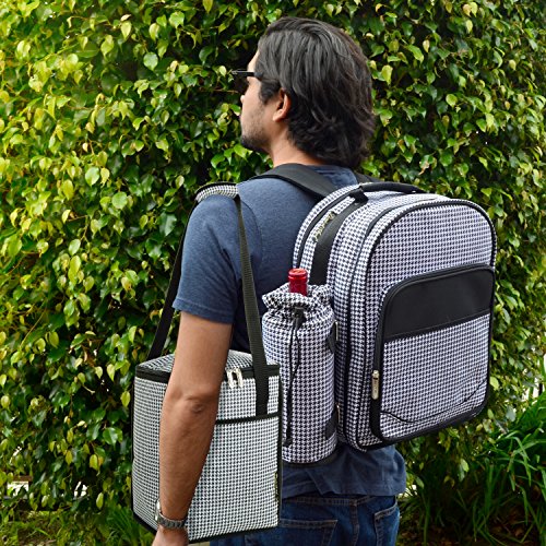 Picnic At Ascot Original Equipped Backpack For 4 With Blanket - Extra Bonus Cooler - Designed & Assembled In California - Houndstooth #TOP1