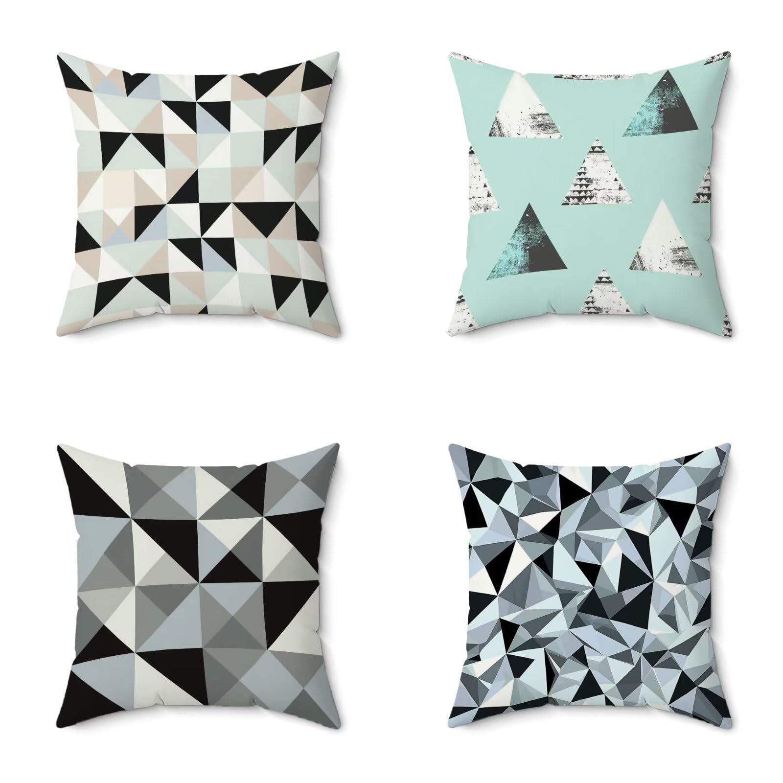 D-1071 poduszka outdoorowa 70 x 70 cm, zestaw 4 sztuk, niebieska, cyjan, poszewka na poduszkę, geometria, wodoodporna, miękka, na sofę, HD, dwustronny nadruk, poduszka dekoracyjna do użytku na
