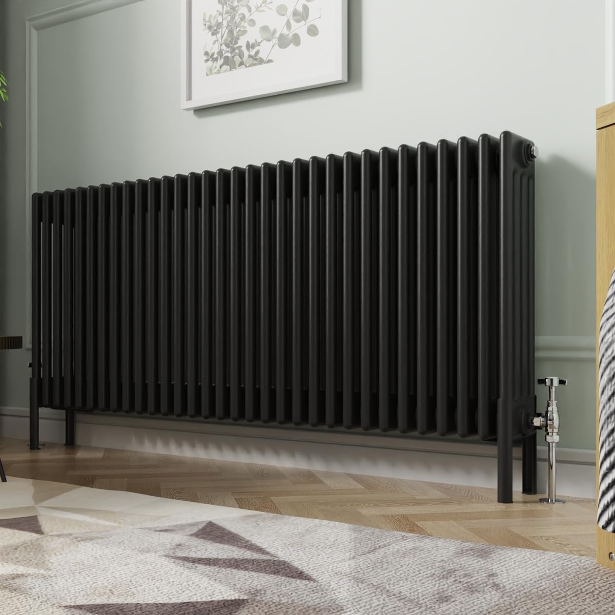 NRG 600x1460mm Traditional Black Cast Iron Radiator 4 Column
