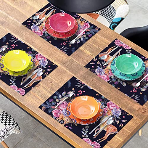 Sets de table cerf et roses vintage pour des repas de fête chaleureux - 8