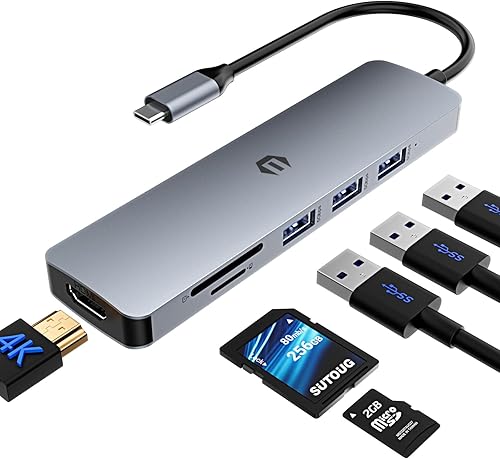 Hub USB C 6 en 1, concentrador multipuerto Tiergrade con salida HDMI 4K, 3 puertos USB-A con transferencia de datos de 5 Gbps, base USB C para